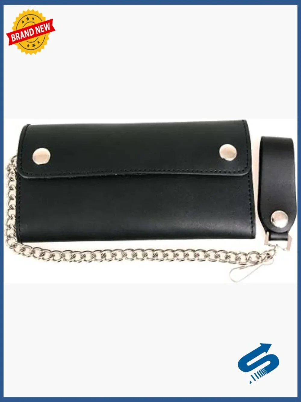 Mens Biker Bifold Leather Wallet with Removable Chain Anti-Theft Wallet